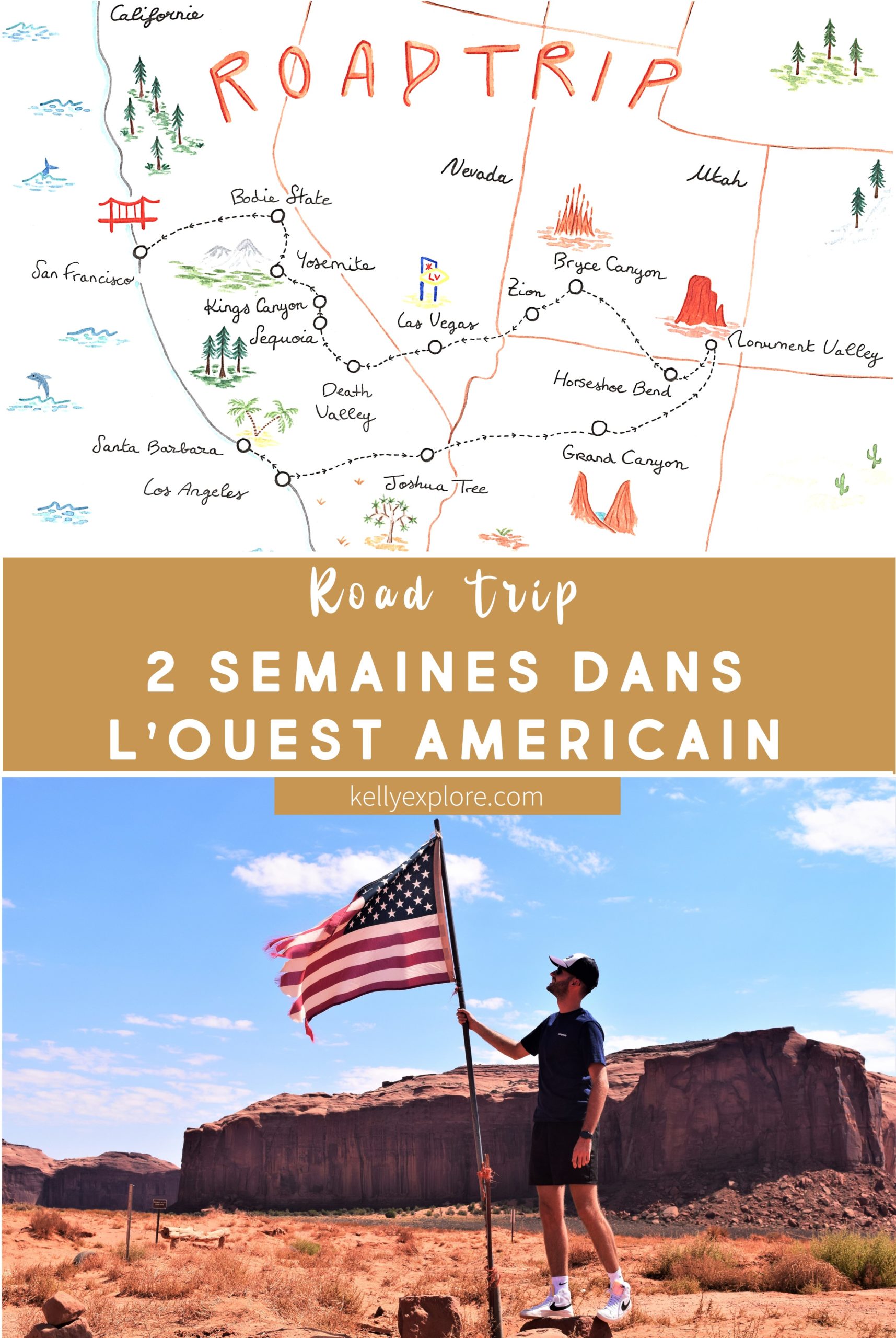 Notre itinéraire - Road trip de 2 semaines dans l'ouest américain